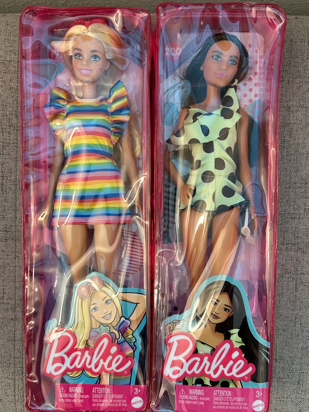 SEALED Barbie Rainbow Stripe Dress Doll & Barbie Mint Polka Dot Outfit